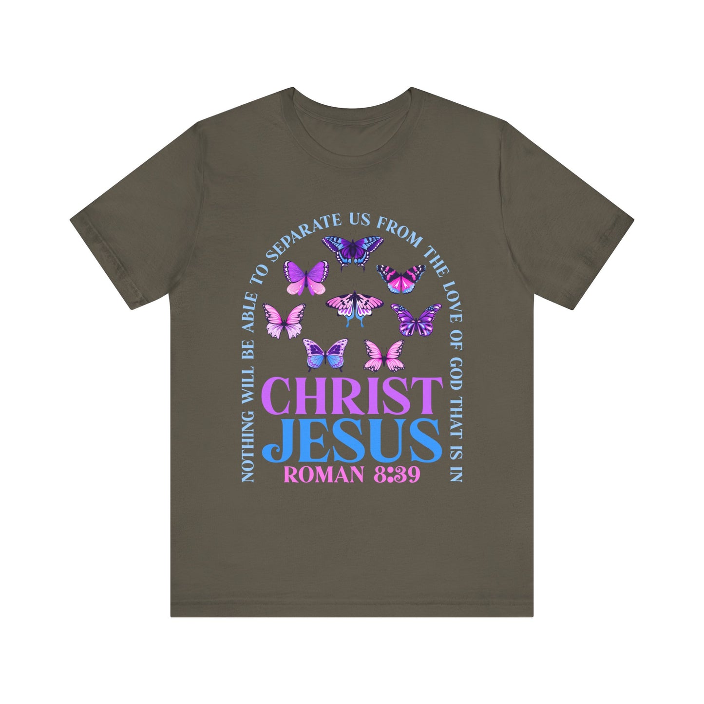 The Love of God in Christ Jesus Shirt – Boho Butterfly Romans 8:39 Faith Tee