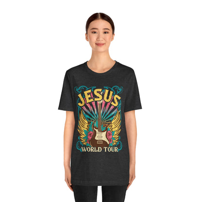 Jesus World Tour Shirt – Retro 70s 80s Rock Concert Guitar Christian Tee