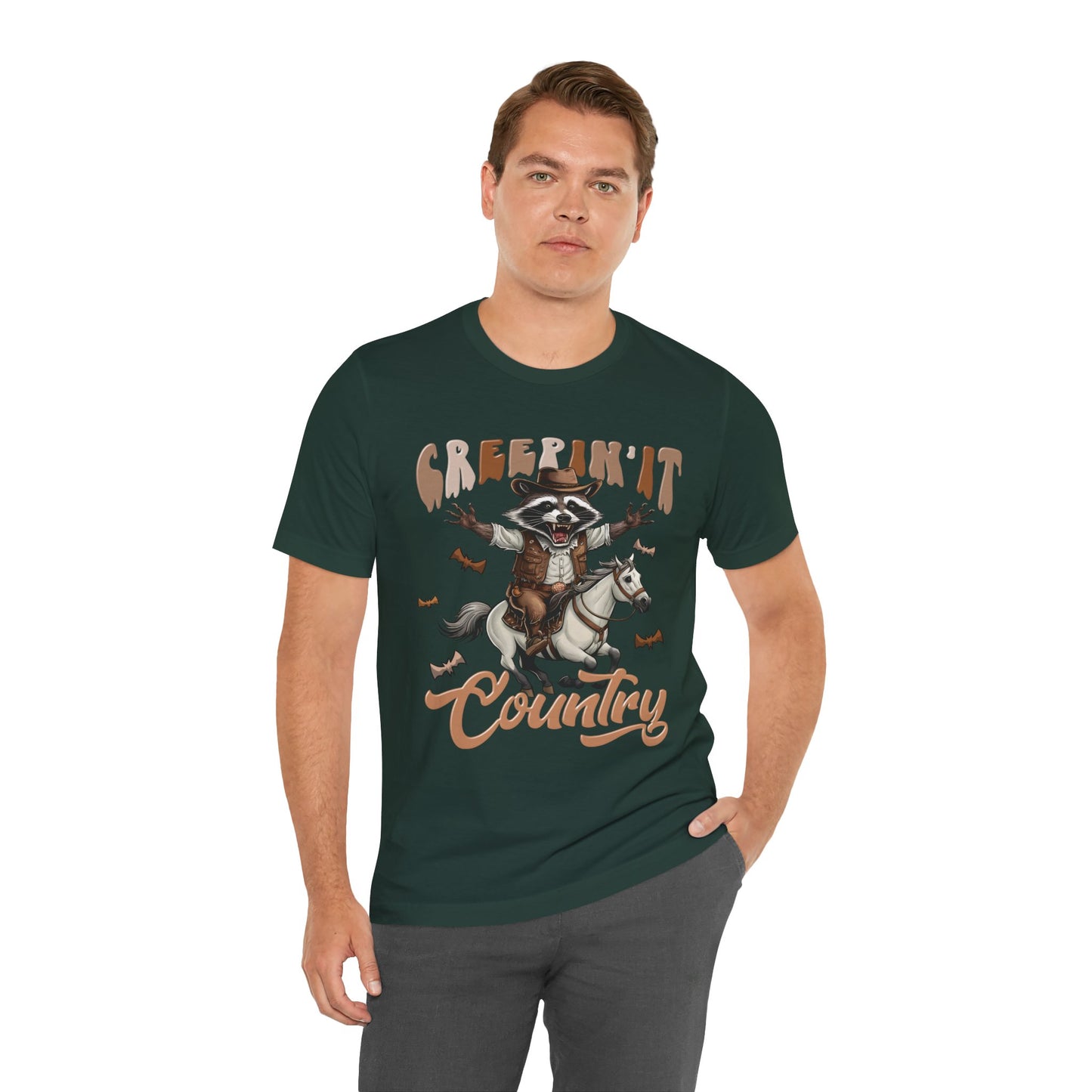 Creepin It Country Creepy Raccoon Halloween Horse Ride Howdy T-Shirt