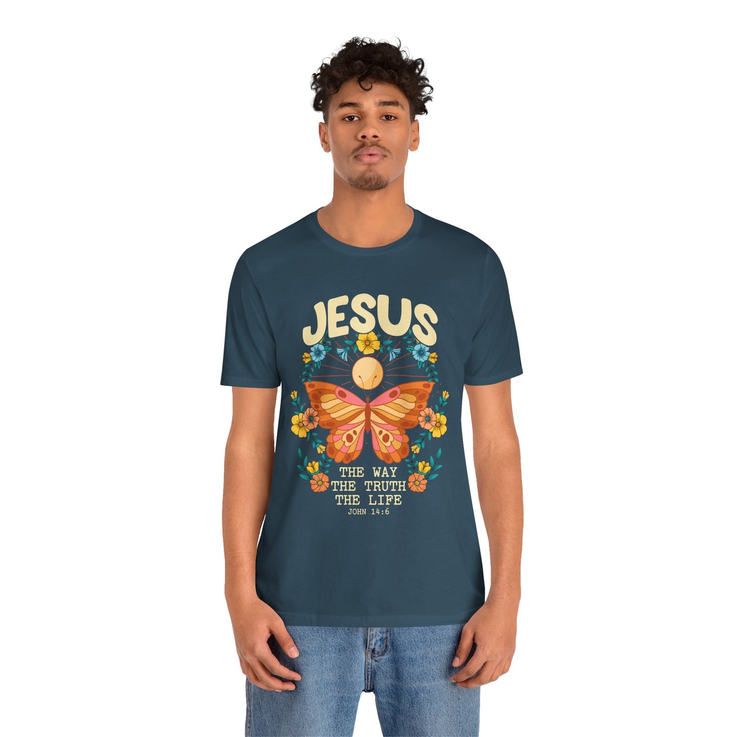 Jesus Butterfly Wildflower Shirt – John 14:6 Scripture Floral Christian Tee