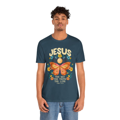 Jesus Butterfly Wildflower Shirt – John 14:6 Scripture Floral Christian Tee