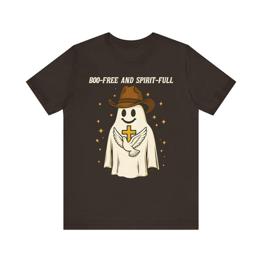 Boo Free and Spirit Full Shirt – Christian Ghost Cowboy Halloween Faith Tee