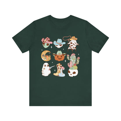Western Halloween Cowboy Alien Rodeo Skull Spooky Ghost Kids T-Shirt