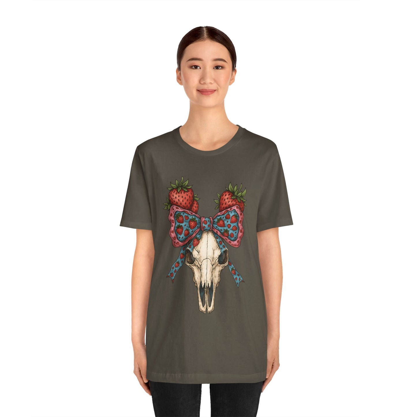 Retro Strawberry Cow Skull Shirt – Western Coquette Summer Vibes Tee