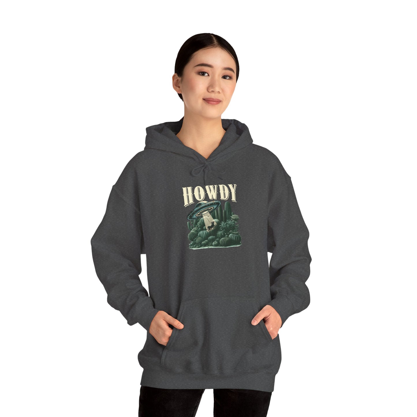 Howdy Cow Abduction Hoodie – Western UFO Rodeo Cactus Desert Texas Pullover