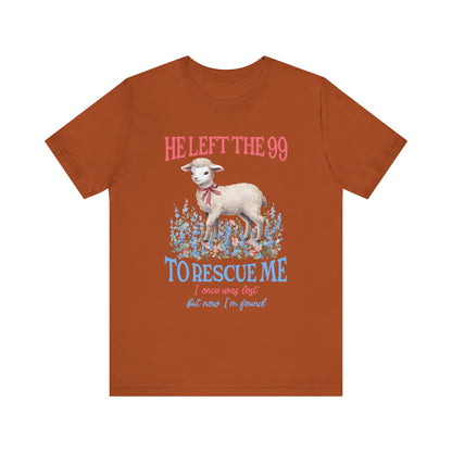 He Left the 99 to Rescue Me Shirt – Christian Lamb Flowers Faith Tee