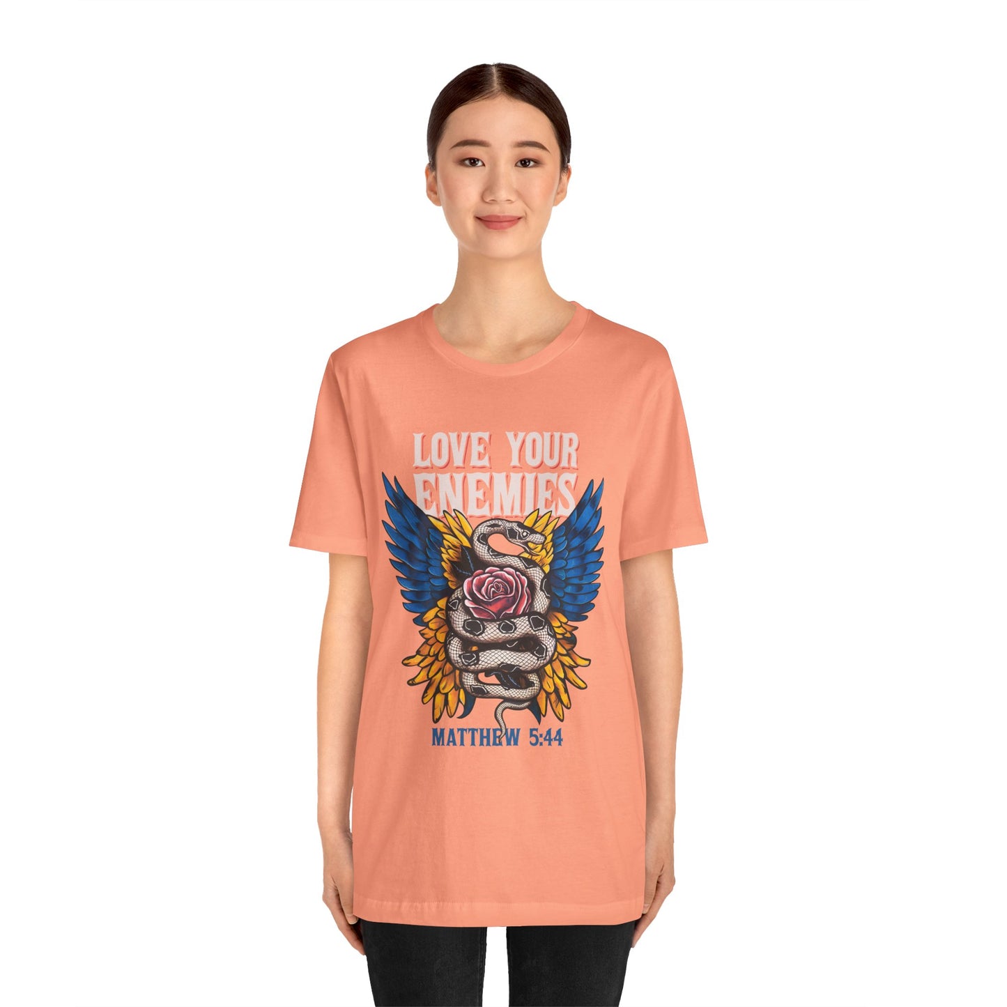 Love Your Enemies Shirt – Christian Matthew 5:44 Angel Wings Scripture Faith Tee