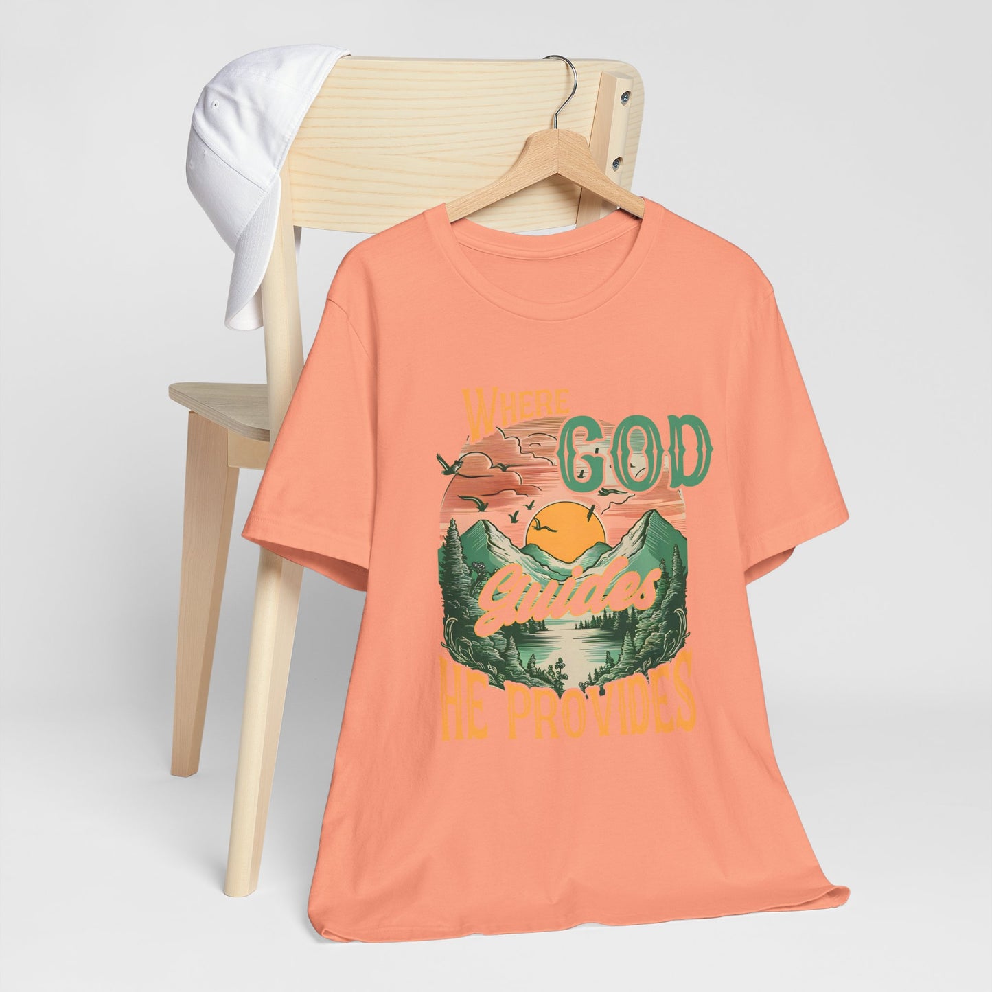 Where God Guides He Provides Shirt – Mountain Sunset Retro Christian Tee