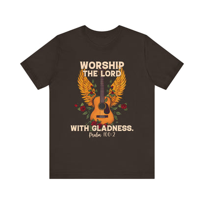 Retro Worship the Lord with Gladness Shirt – Psalm 100:2 Guitar Christian Tee