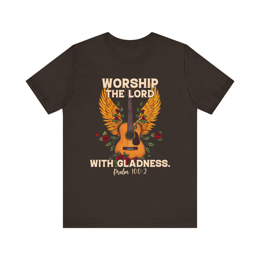 Retro Worship the Lord with Gladness Shirt – Psalm 100:2 Guitar Christian Tee