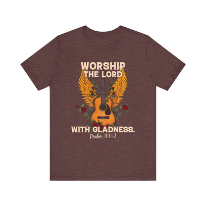 Retro Worship the Lord with Gladness Shirt – Psalm 100:2 Guitar Christian Tee