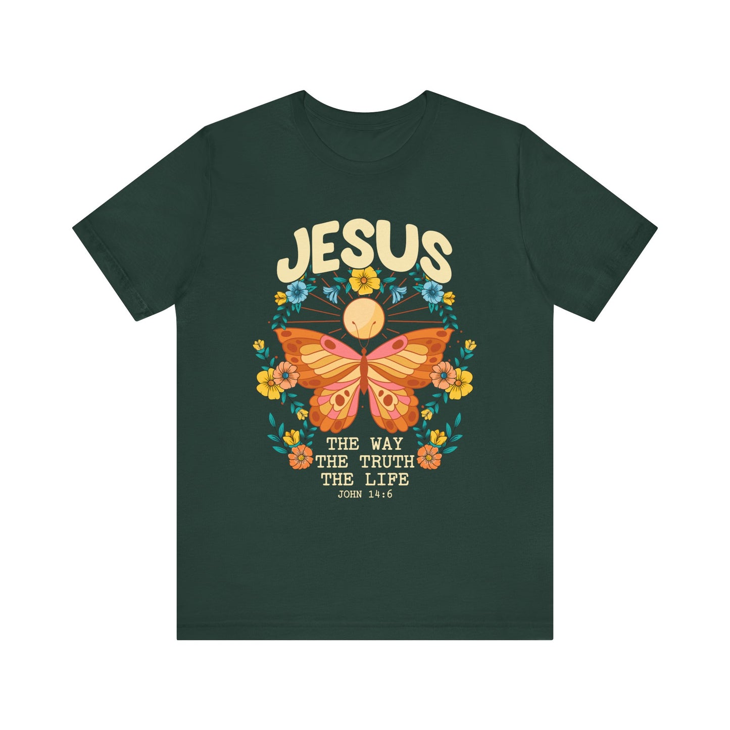 Jesus Butterfly Wildflower Shirt – John 14:6 Scripture Floral Christian Tee