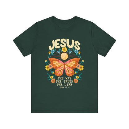 Jesus Butterfly Wildflower Shirt – John 14:6 Scripture Floral Christian Tee
