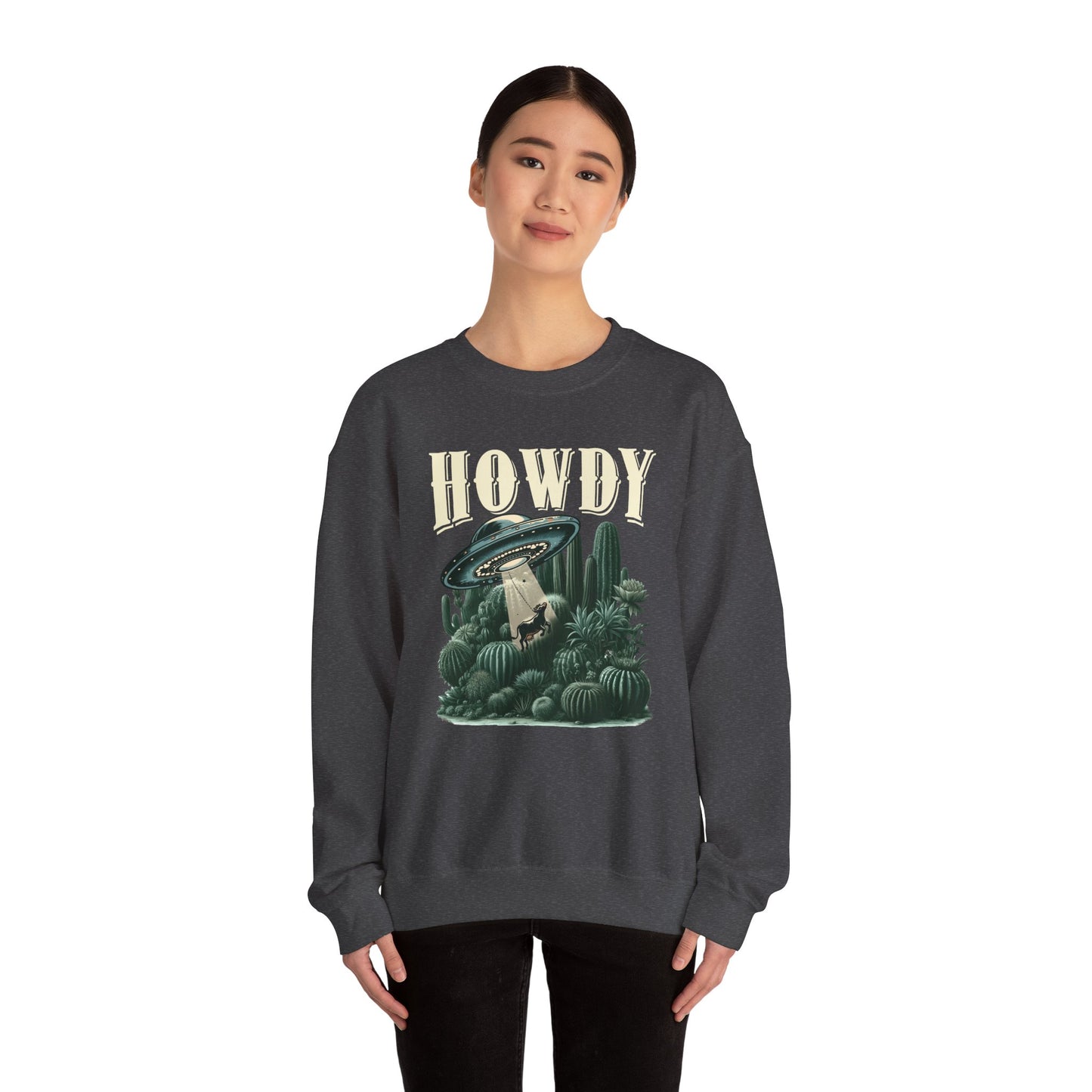 Howdy Cow Abduction Sweatshirt – Western UFO Rodeo Cactus Texas Pullover