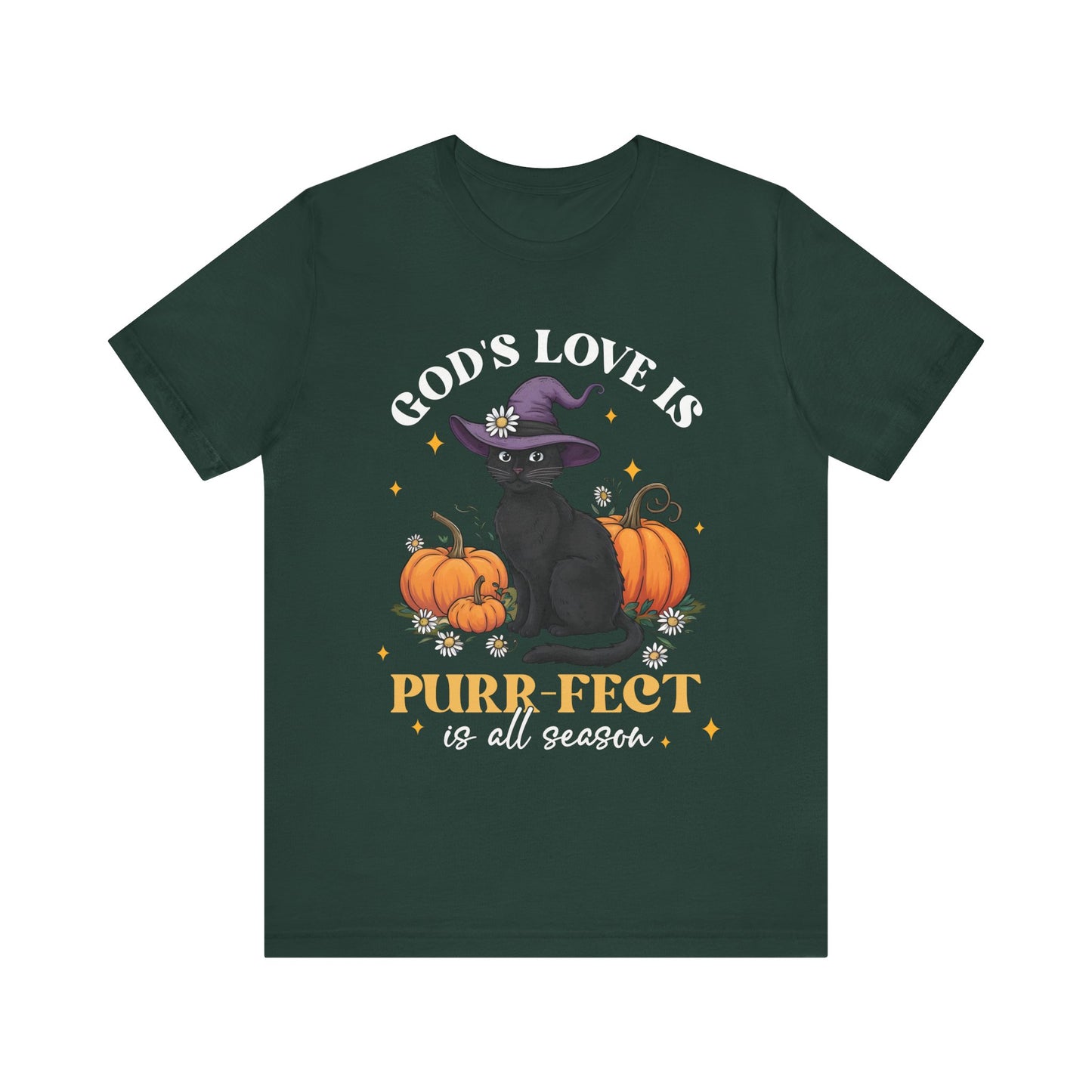 God’s Love Is Purr-fect Shirt – Cute Christian Black Cat Pumpkin Fall Faith Tee