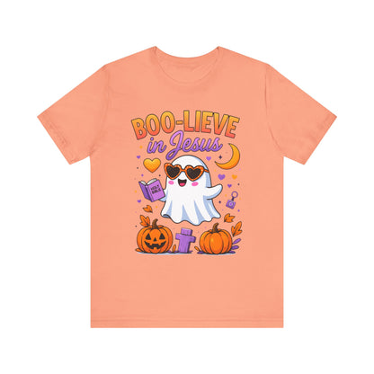 Boo-lieve in Jesus Shirt – Pastel Ghost Funny Christian Halloween Faith Tee