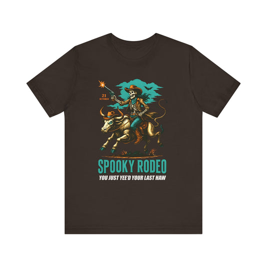 Spooky Rodeo Shirt Skeleton Cowboy Halloween Tee, Western Bull Rider Graphic for Fall