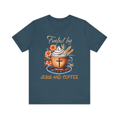 Fueled by Jesus & Coffee Shirt – Christian Faith God Cross Cup Tee