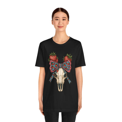 Retro Strawberry Cow Skull Shirt – Western Coquette Summer Vibes Tee