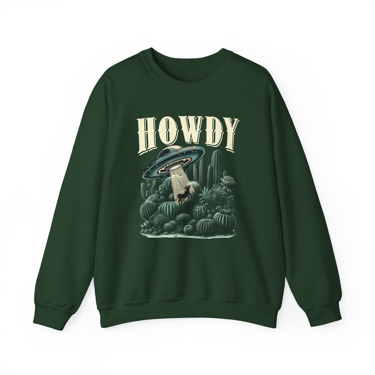 Howdy Cow Abduction Sweatshirt – Western UFO Rodeo Cactus Texas Pullover