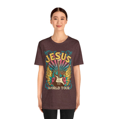 Jesus World Tour Shirt – Retro 70s 80s Rock Concert Guitar Christian Tee