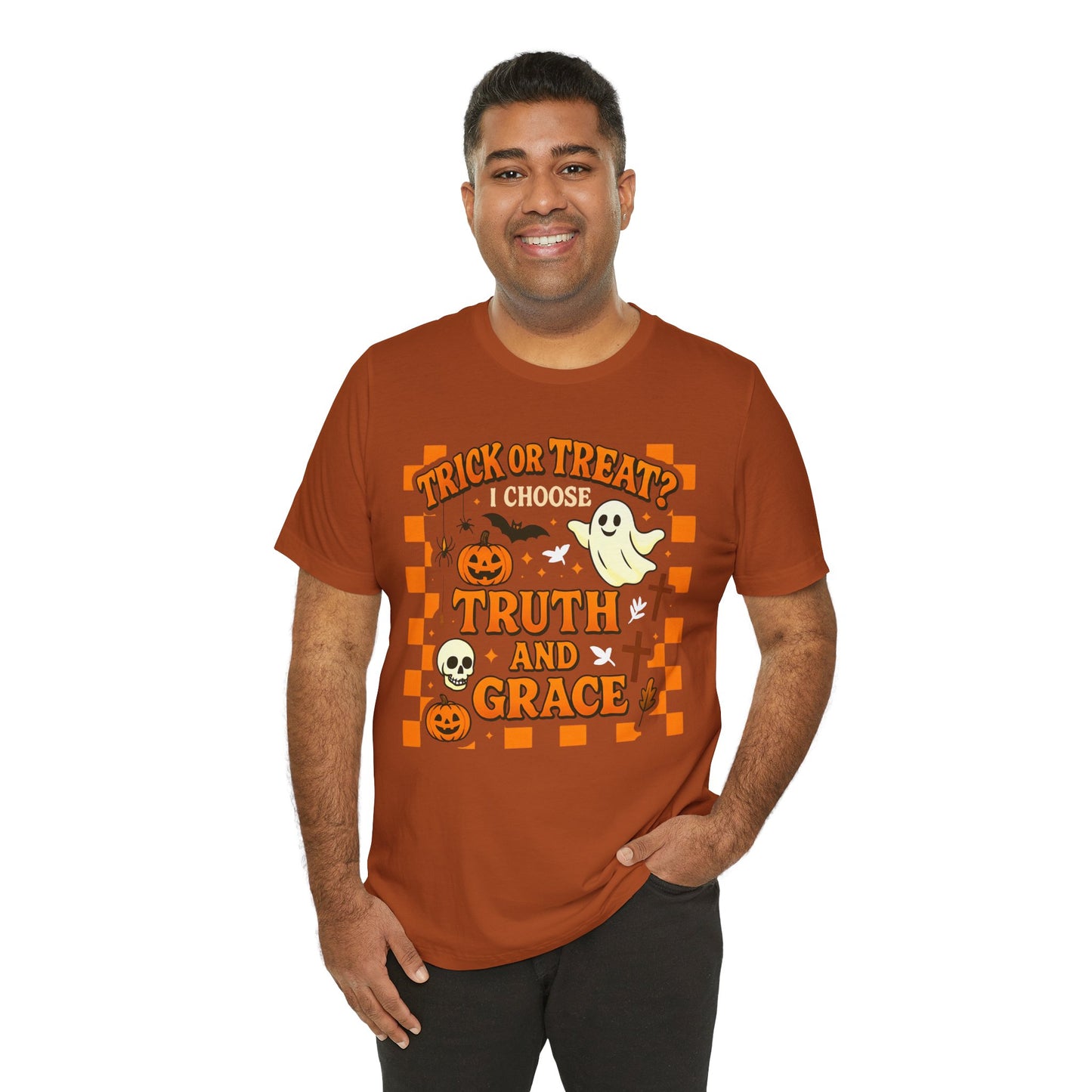 Trick or Treat I Choose Truth and Grace Shirt – Christian Halloween Faith Tee
