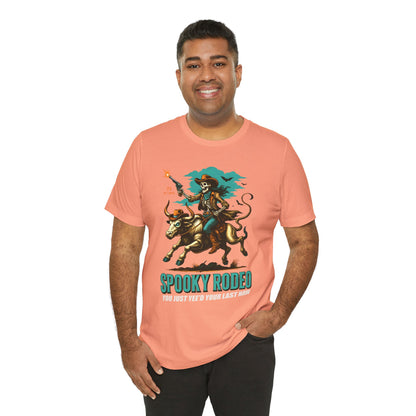 Spooky Rodeo Shirt Skeleton Cowboy Halloween Tee, Western Bull Rider Graphic for Fall