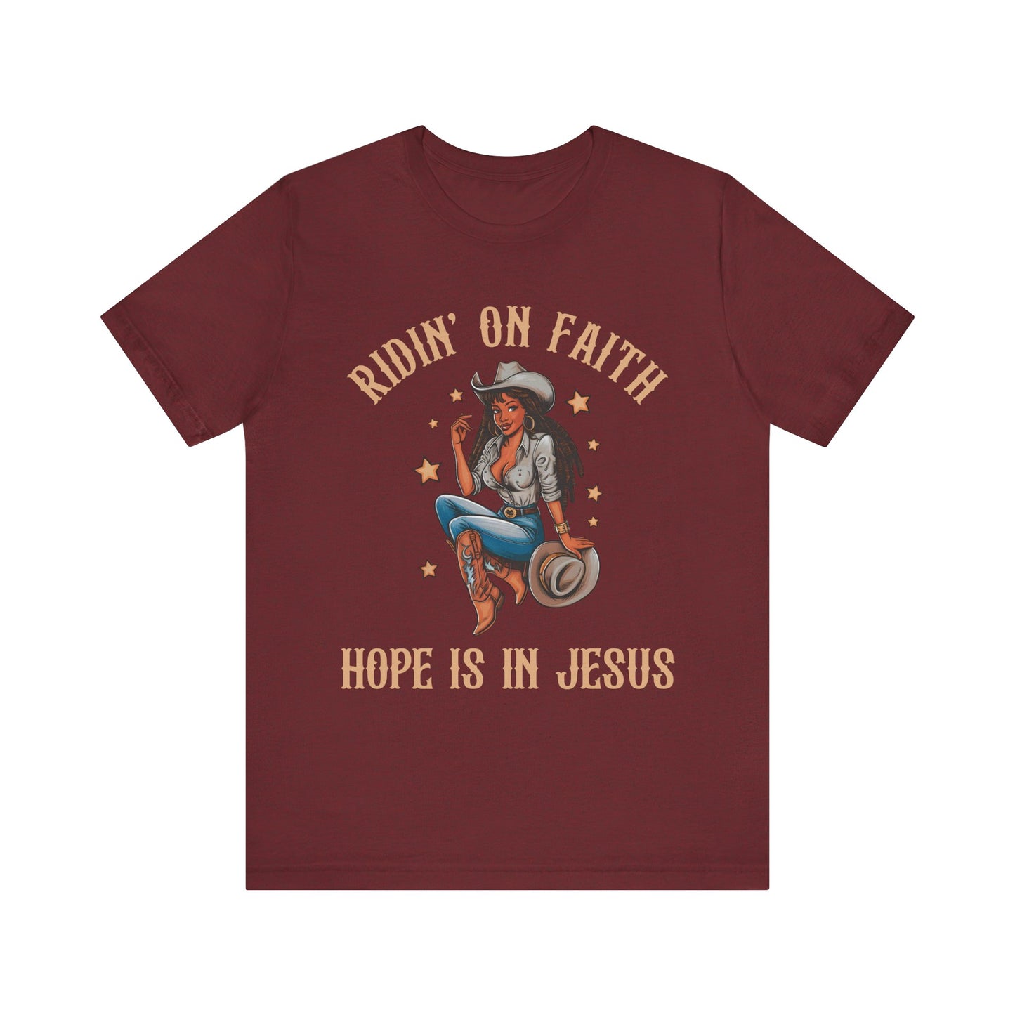 Ridin’ On Faith Cowgirl Shirt – Black Christian Western Jesus Tee