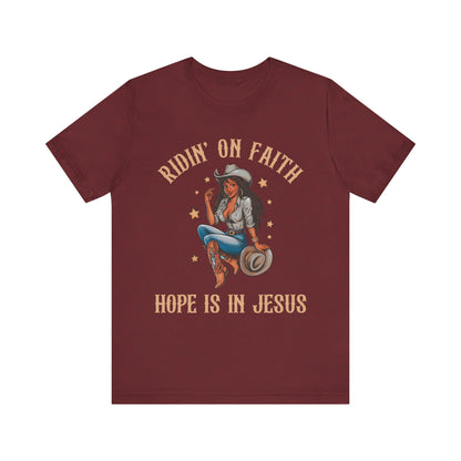 Ridin’ On Faith Cowgirl Shirt – Black Christian Western Jesus Tee