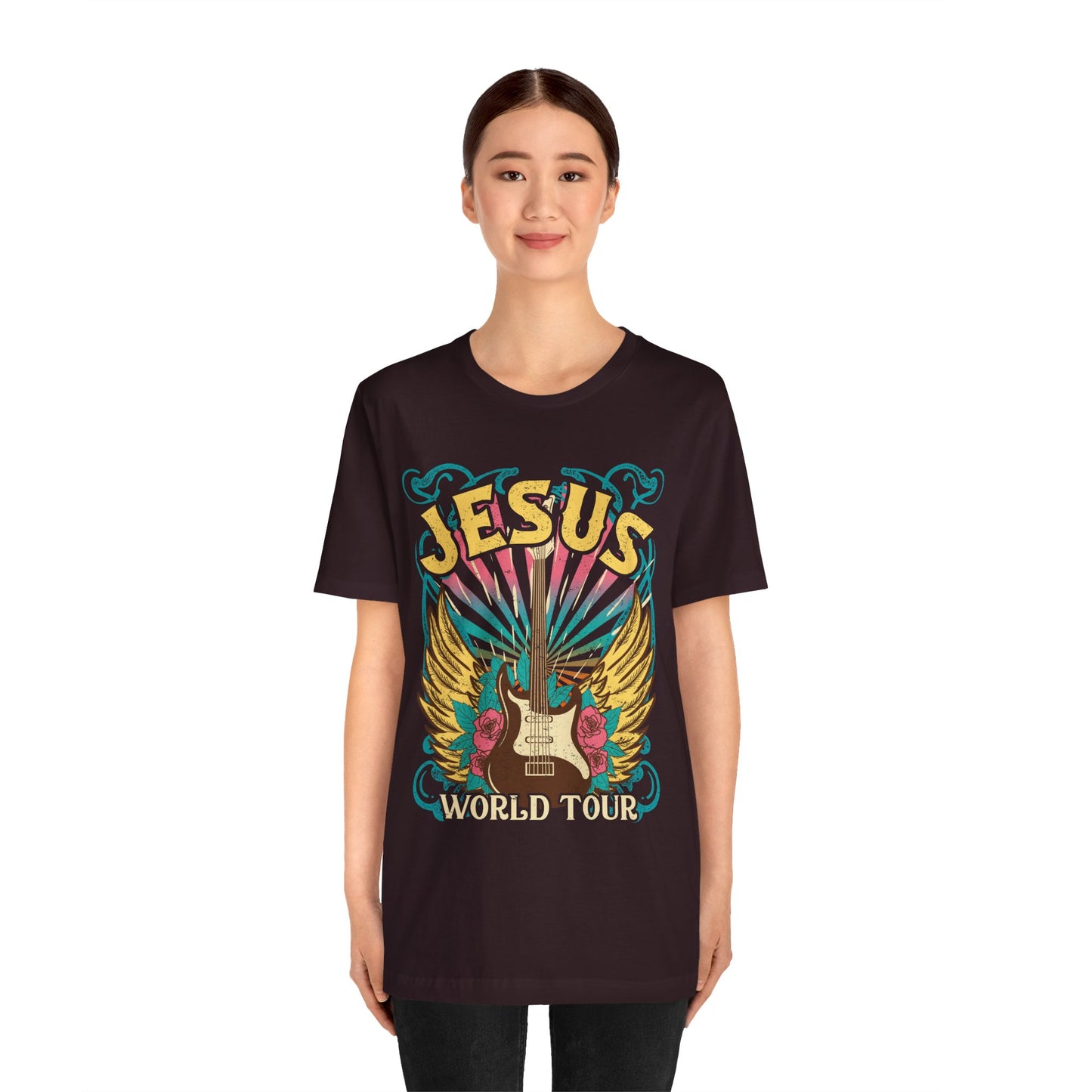 Jesus World Tour Shirt – Retro 70s 80s Rock Concert Guitar Christian Tee