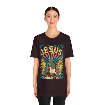 Jesus World Tour Shirt – Retro 70s 80s Rock Concert Guitar Christian Tee