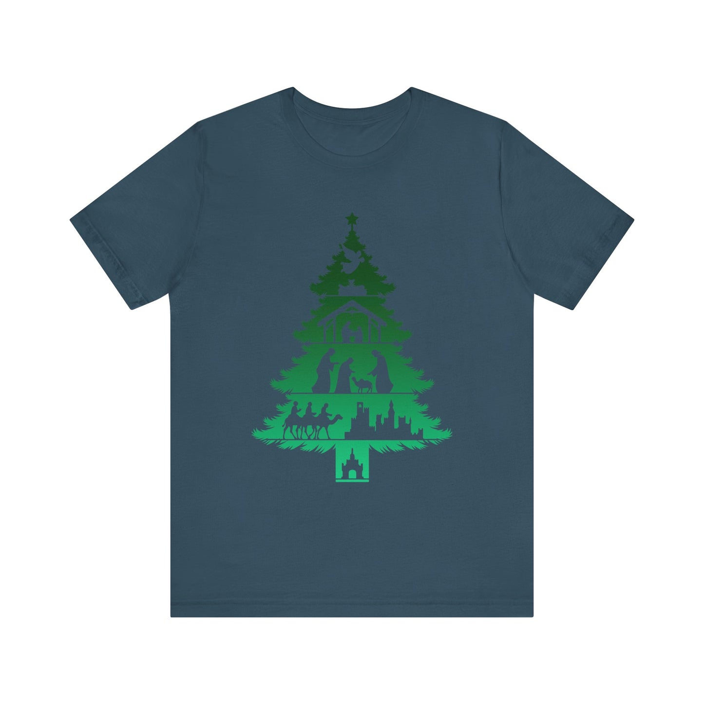 Nativity Christmas Tree Shirt – Christian Faith Holiday Pajama Top Tee