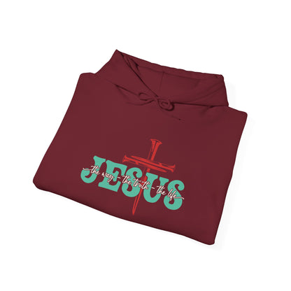 The Way Truth Life Christ Jesus Cross Nails Christian Bible Hoodie