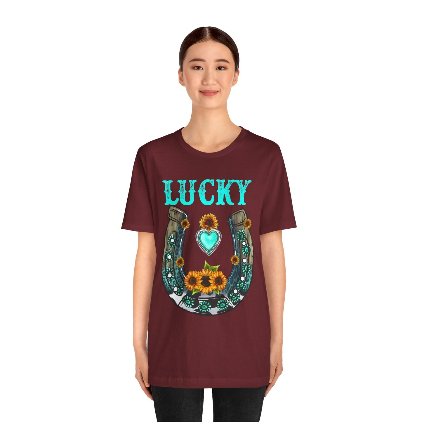 Horse Shoe Lucky Shirt – Western Turquoise Gemstone Texas Sunflowers Tee