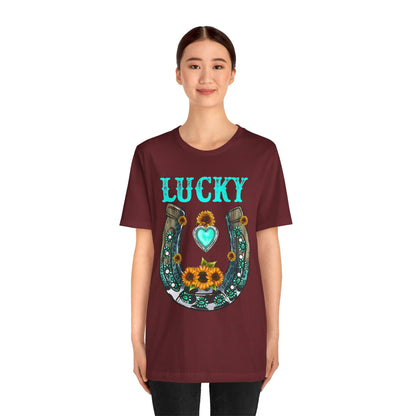 Horse Shoe Lucky Shirt – Western Turquoise Gemstone Texas Sunflowers Tee