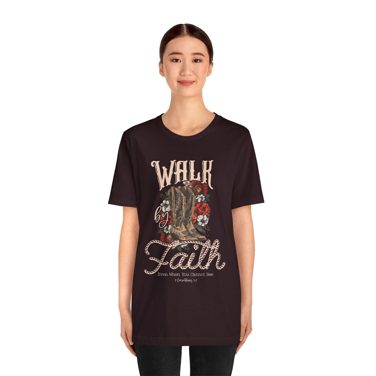 Walk by Faith Shirt – 2 Corinthians 5:7 Christian Jesus Bible Verse Tee