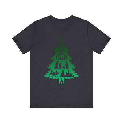 Nativity Christmas Tree Shirt – Christian Faith Holiday Pajama Top Tee