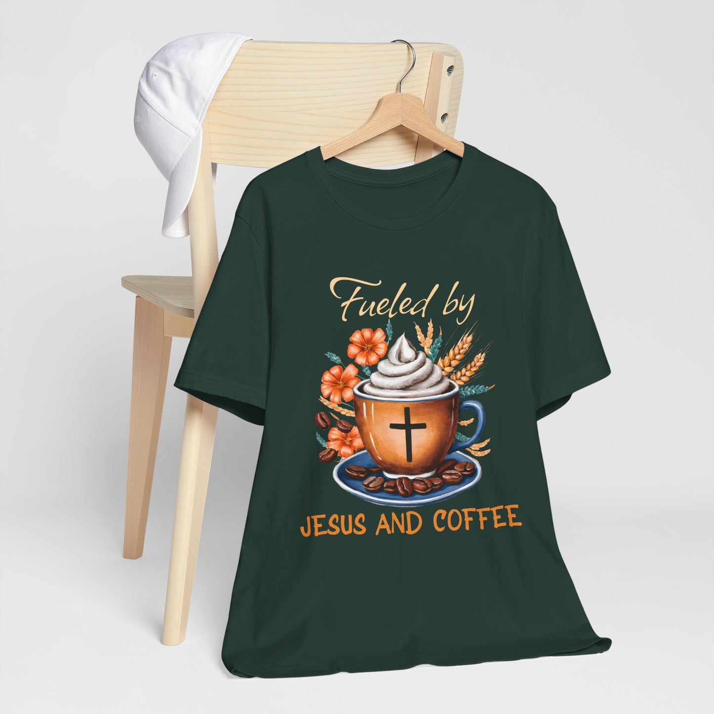 Fueled by Jesus & Coffee Shirt – Christian Faith God Cross Cup Tee
