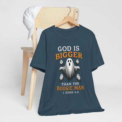 God Is Bigger Than the Boogie Man Shirt – Christian Ghost Halloween Faith Tee