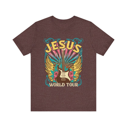 Jesus World Tour Shirt – Retro 70s 80s Rock Concert Guitar Christian Tee