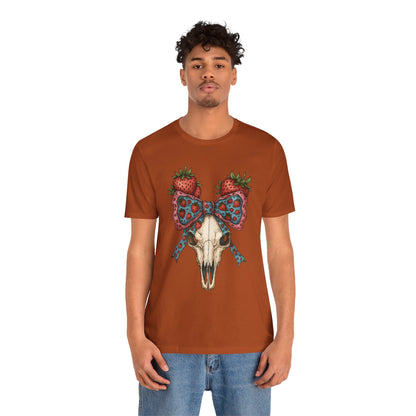 Retro Strawberry Cow Skull Shirt – Western Coquette Summer Vibes Tee