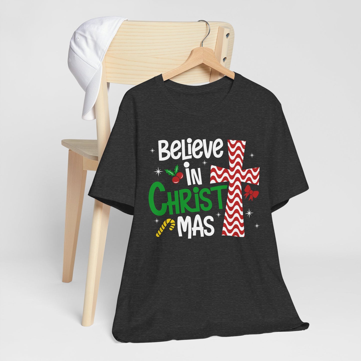 Believe in Christ Christmas Shirt – Christian Faith Jesus Cross Holiday Tee