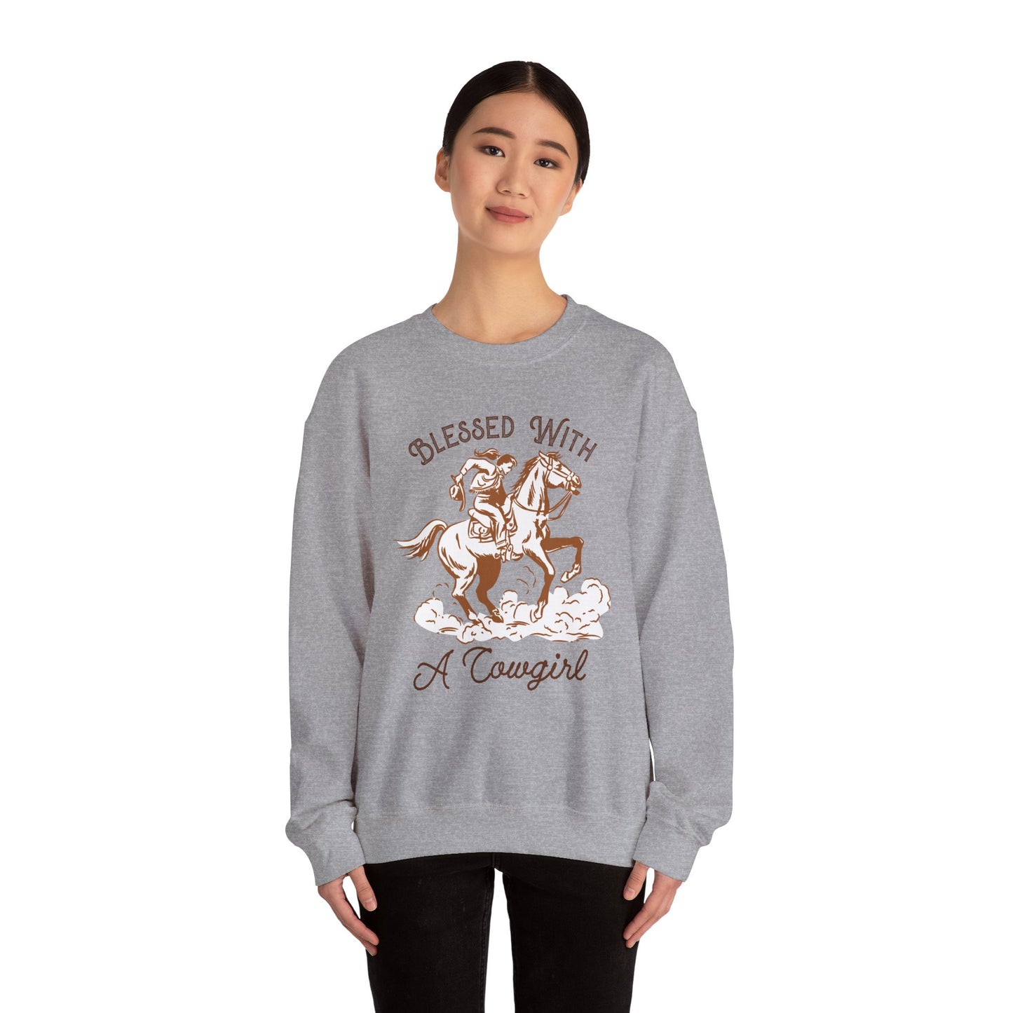 Blessed with a Cowgirl Sweatshirt – Retro Christian Western Rodeo Pullover