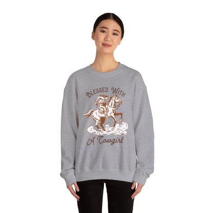 Blessed with a Cowgirl Sweatshirt – Retro Christian Western Rodeo Pullover