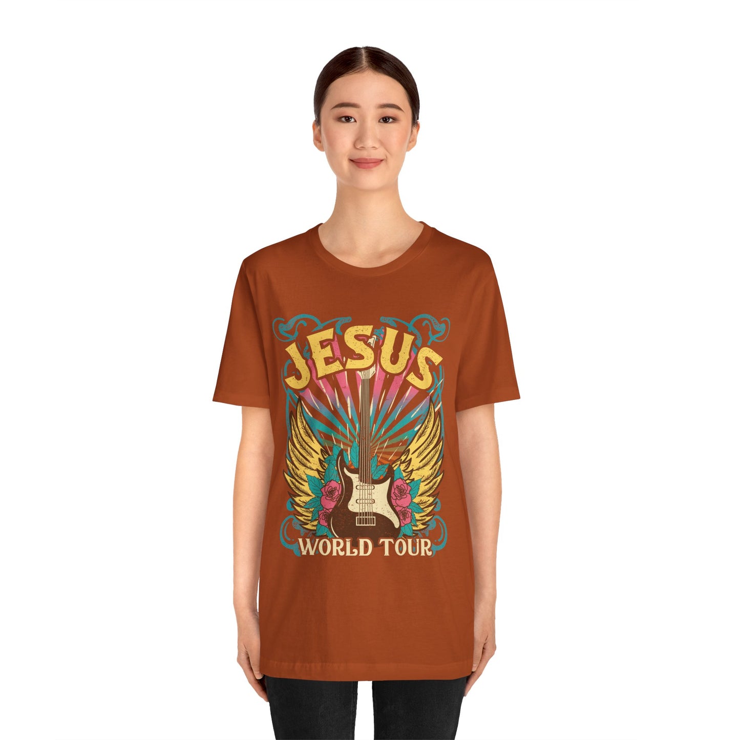 Jesus World Tour Shirt – Retro 70s 80s Rock Concert Guitar Christian Tee