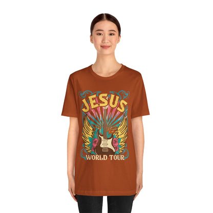Jesus World Tour Shirt – Retro 70s 80s Rock Concert Guitar Christian Tee