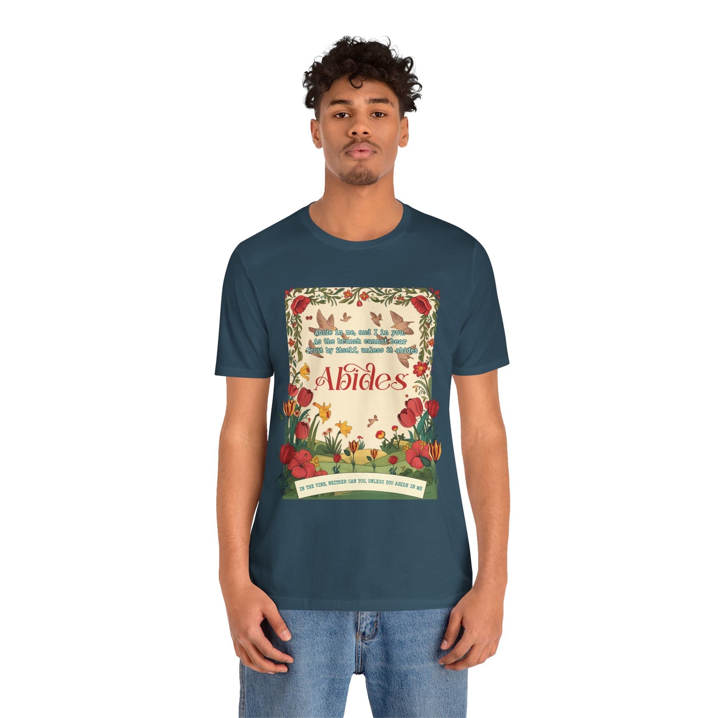 Abide in Me Shirt – Christian John 15:4 Bible Verse Floral Faith Graphic Tee