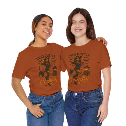 Creepin’ It Country Shirt – Spooky Cowgirl Pumpkin Western Halloween Tee