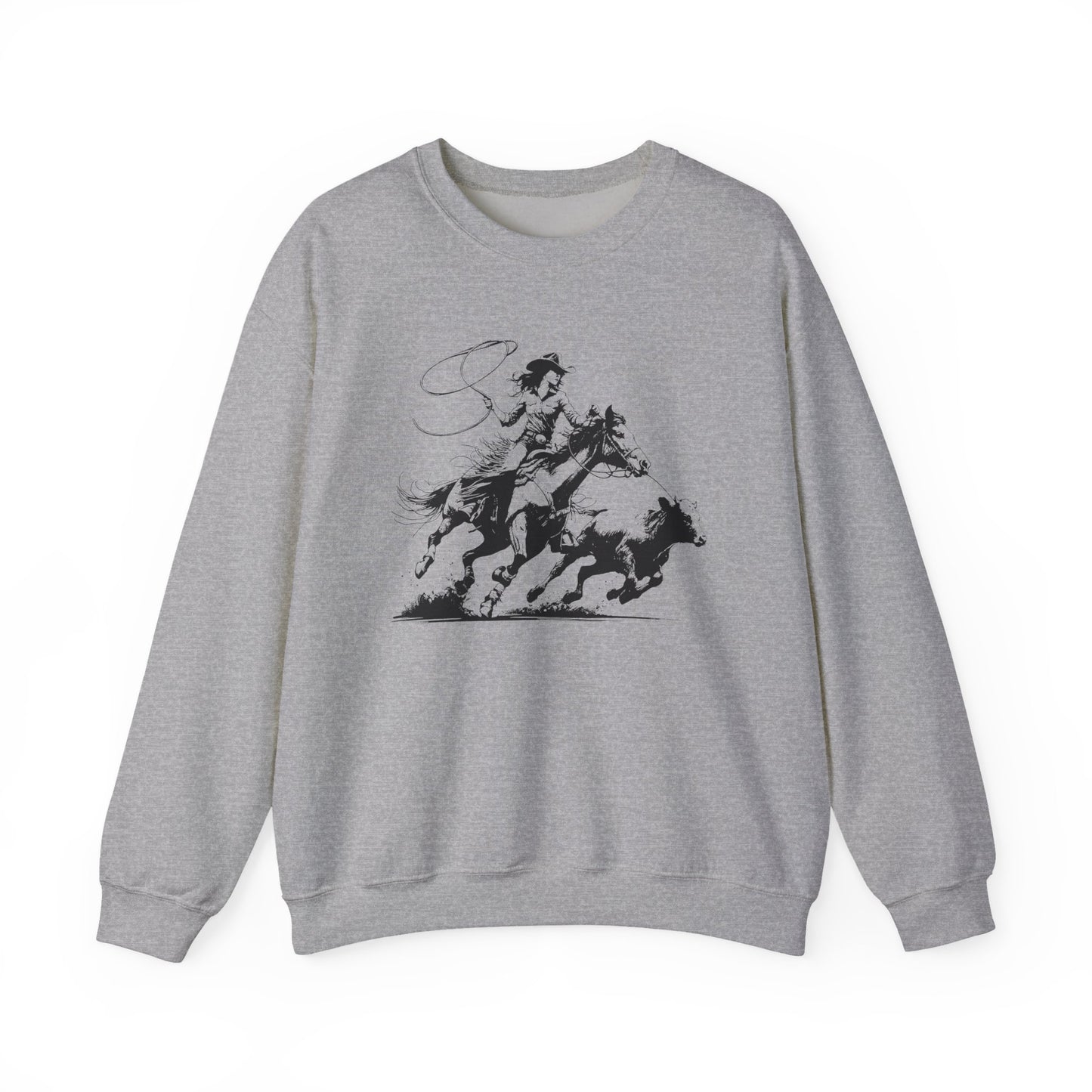 Cowgirl Roping Calf Sweatshirt – Western Horse Rodeo Racing Farm Pullover