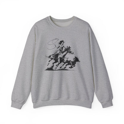 Cowgirl Roping Calf Sweatshirt – Western Horse Rodeo Racing Farm Pullover